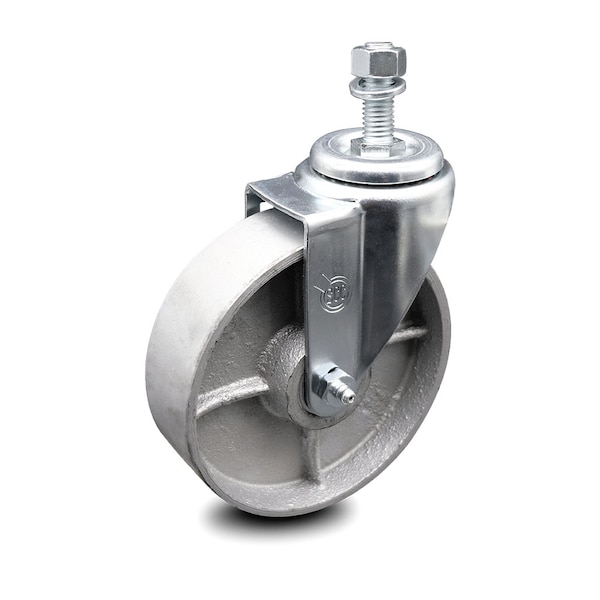 Semi Steel Swivel Threaded Stem Caster w/Roller Bearing - 5" Wheel & 12MM Stem